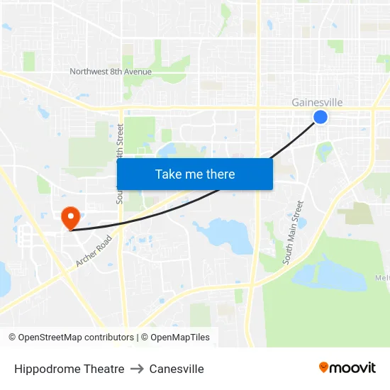 Hippodrome Theatre to Canesville map