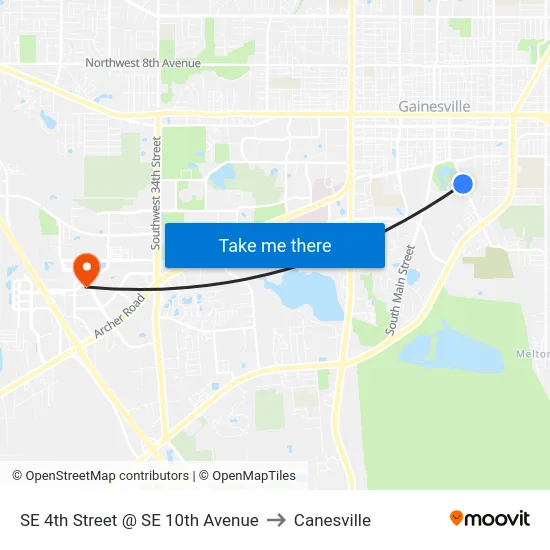 SE 4th Street @ SE 10th Avenue to Canesville map