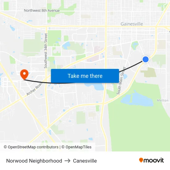 Norwood Neighborhood to Canesville map