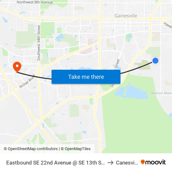 Eastbound SE 22nd Avenue @ SE 13th Street to Canesville map