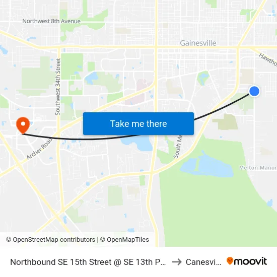 Northbound SE 15th Street @ SE 13th Place to Canesville map