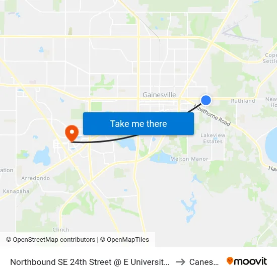 Northbound SE 24th Street @ E University Avenue to Canesville map
