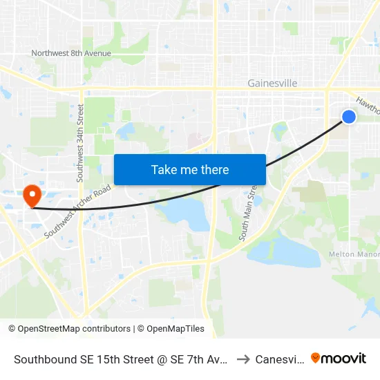 Southbound SE 15th Street @ SE 7th Avenue to Canesville map