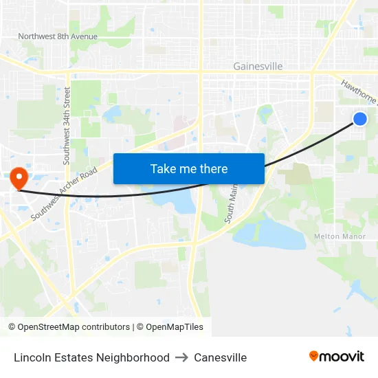 Lincoln Estates Neighborhood to Canesville map
