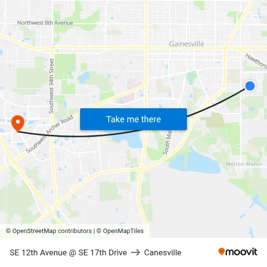 SE 12th Avenue @ SE 17th Drive to Canesville map