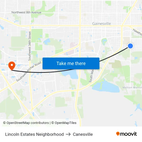 Lincoln Estates Neighborhood to Canesville map