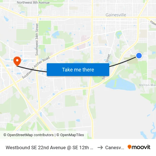 Westbound SE 22nd Avenue @ SE 12th Street to Canesville map