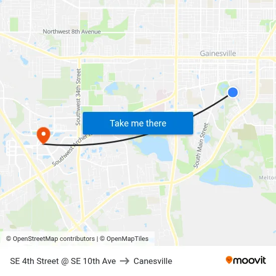 SE 4th Street @ SE 10th Ave to Canesville map