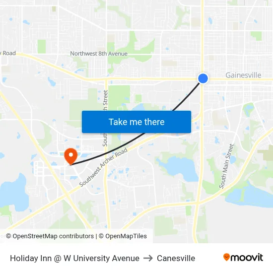 Holiday Inn @ W University Avenue to Canesville map