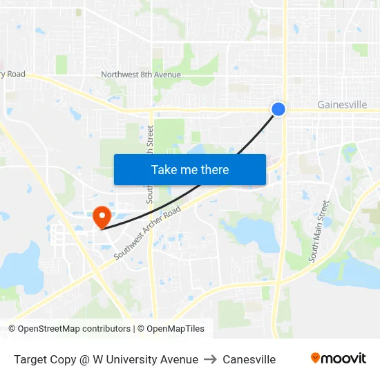Target Copy @ W University Avenue to Canesville map