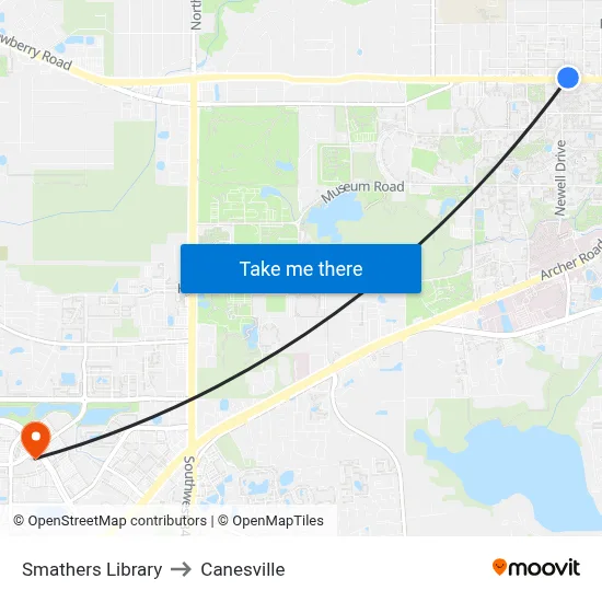 Smathers Library to Canesville map