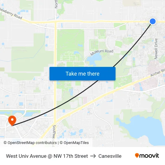 West Univ Avenue @ NW 17th Street to Canesville map