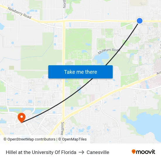 Hillel at the University Of Florida to Canesville map