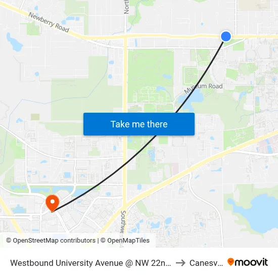 Westbound University Avenue @ NW 22nd Street to Canesville map
