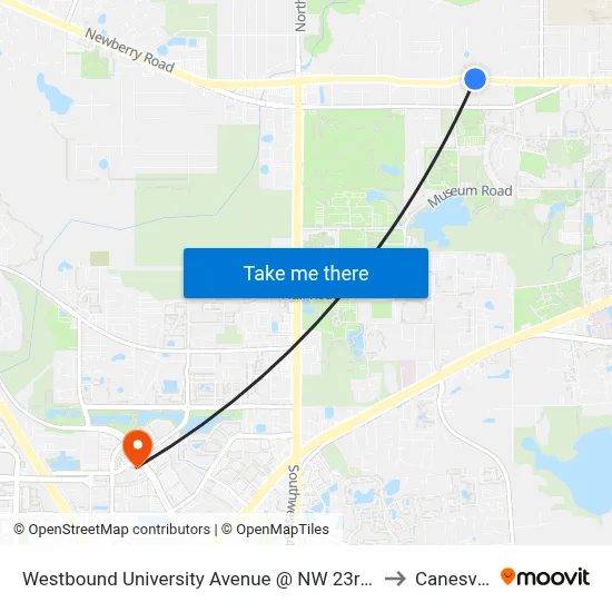 Westbound University Avenue @ NW 23rd Drive to Canesville map