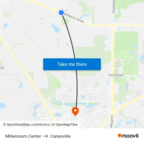 Millennium Center to Canesville map
