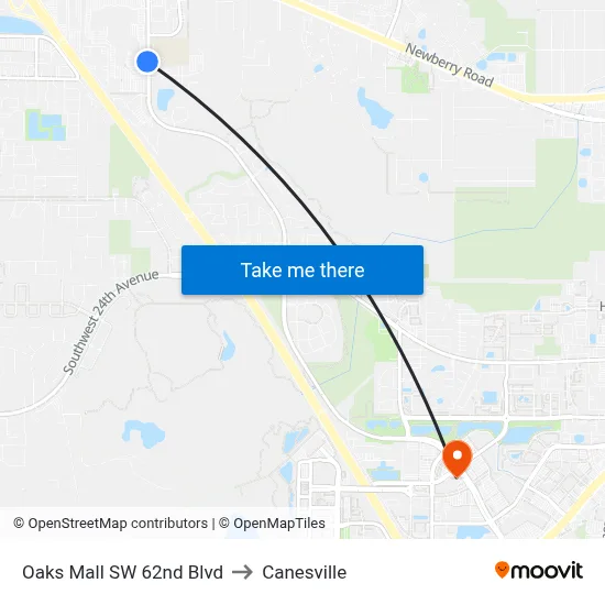 Oaks Mall SW 62nd Blvd to Canesville map
