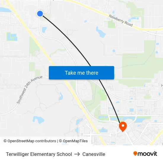 Terwilliger Elementary School to Canesville map