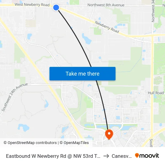 Eastbound W Newberry Rd @ NW 53rd Terrace to Canesville map