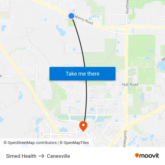 Simed Health to Canesville map