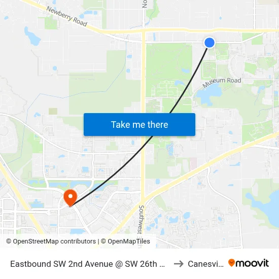 Eastbound SW 2nd Avenue @ SW 26th Street to Canesville map