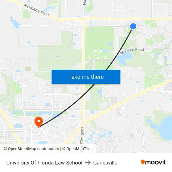 University Of Florida Law School to Canesville map