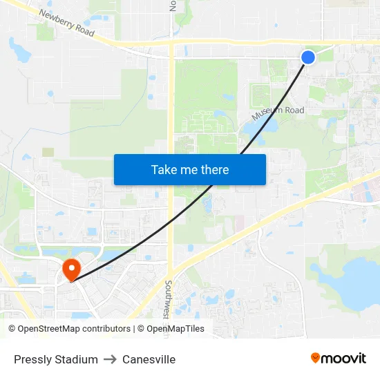 Pressly Stadium to Canesville map