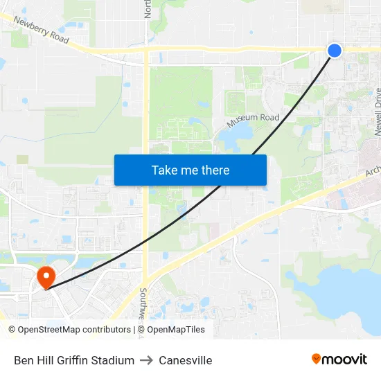 Ben Hill Griffin Stadium to Canesville map