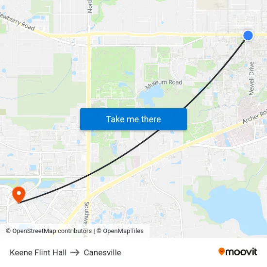 Keene Flint Hall to Canesville map