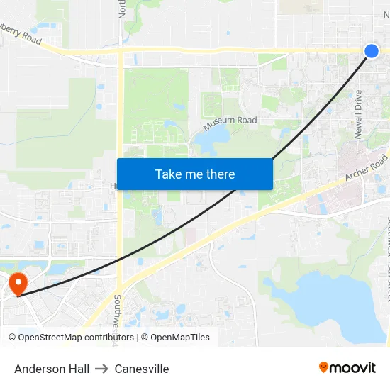 Anderson Hall to Canesville map
