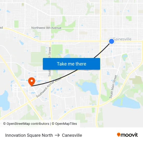 Innovation Square North to Canesville map