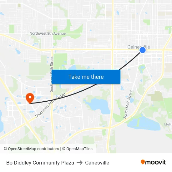 Bo Diddley Community Plaza to Canesville map