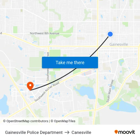 Gainesville Police Department to Canesville map