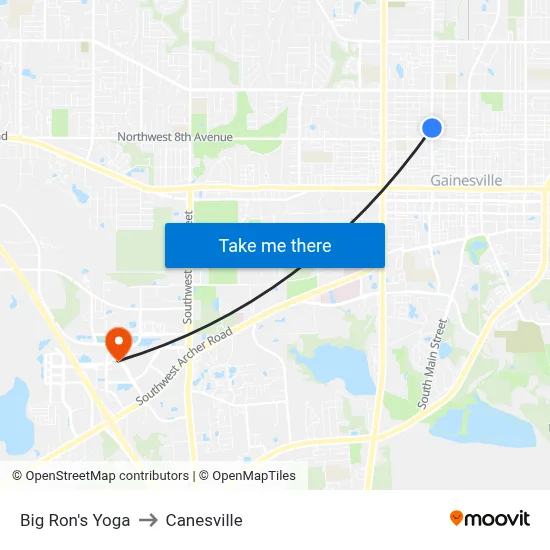 Big Ron's Yoga to Canesville map