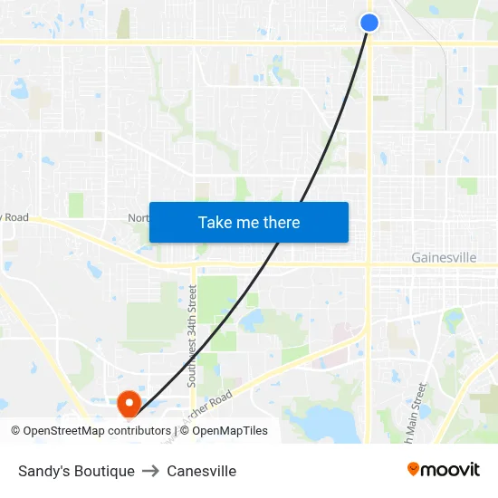 Sandy's Boutique to Canesville map