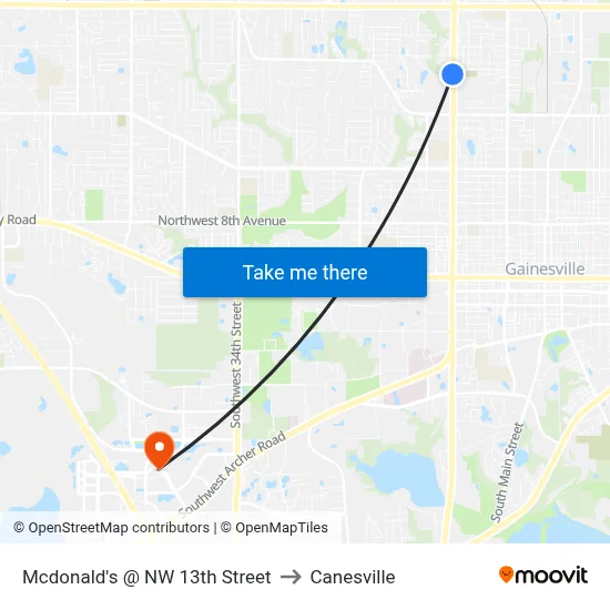 Mcdonald's @ NW 13th Street to Canesville map