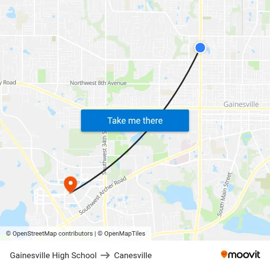 Gainesville High School to Canesville map