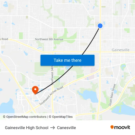 Gainesville High School to Canesville map