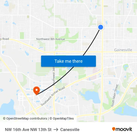NW 16th Ave NW 13th St to Canesville map