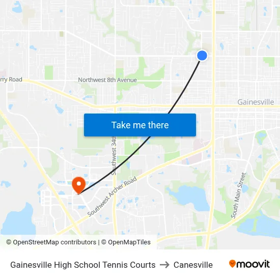 Gainesville High School Tennis Courts to Canesville map