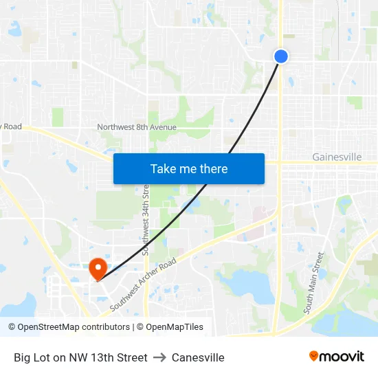 Big Lot on NW 13th Street to Canesville map