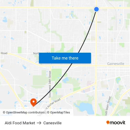 Aldi Food Market to Canesville map