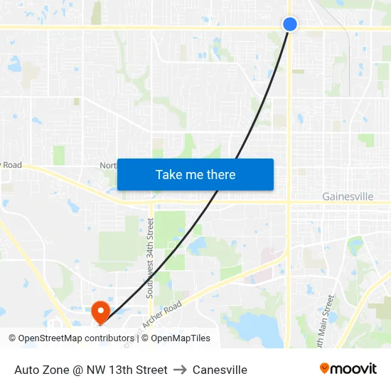 Auto Zone @ NW 13th Street to Canesville map