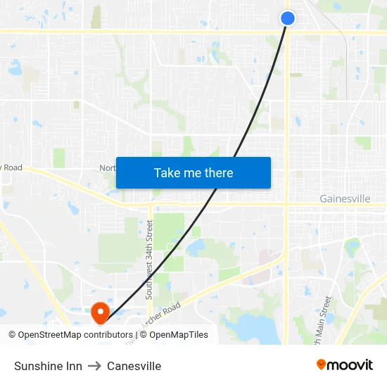 Sunshine Inn to Canesville map