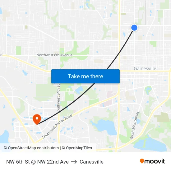 NW 6th St @ NW 22nd Ave to Canesville map