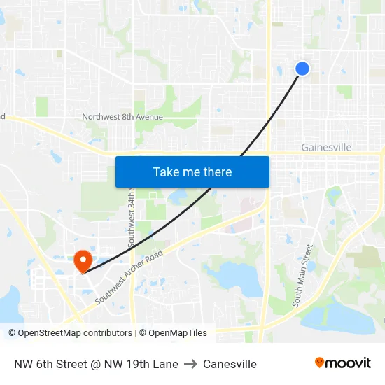 NW 6th Street @ NW 19th Lane to Canesville map