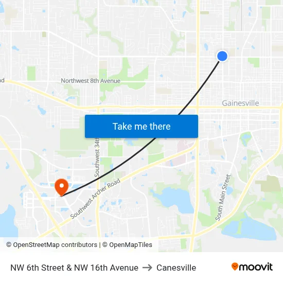 NW 6th Street & NW 16th Avenue to Canesville map