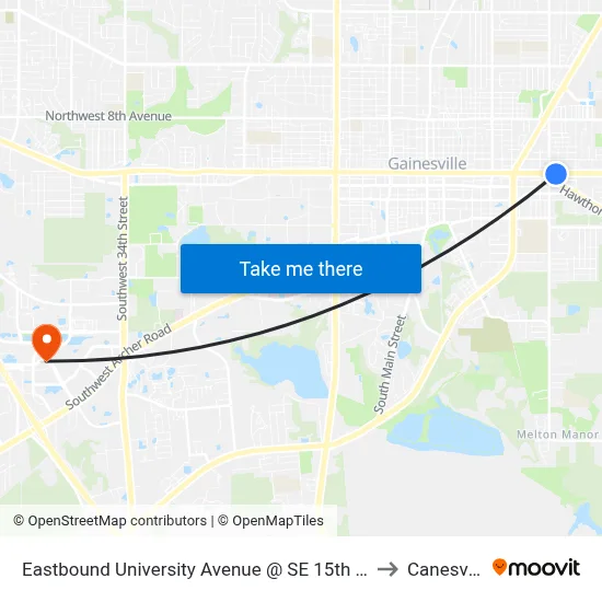 Eastbound University Avenue @ SE 15th Street to Canesville map