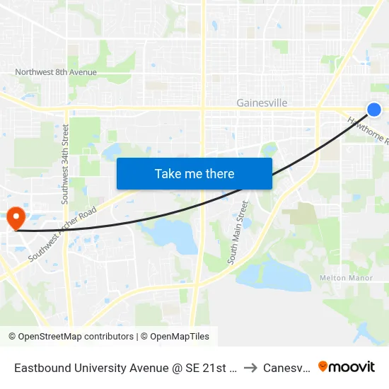 Eastbound University Avenue @ SE 21st Street to Canesville map