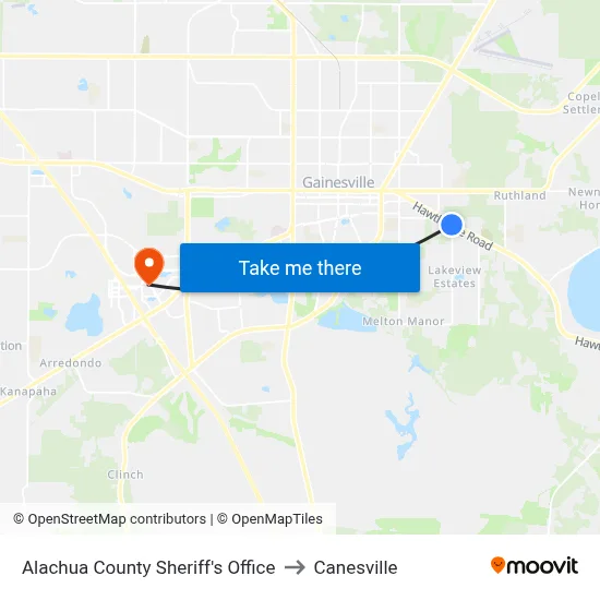 Alachua County Sheriff's Office to Canesville map